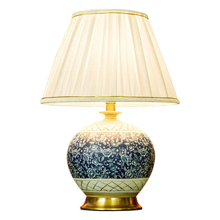 Vintage White Fabric Shade Globe Ceramic Table Lamp Zawala Image - 13
