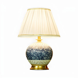Vintage White Fabric Shade Globe Ceramic Table Lamp Zawala Image - 14