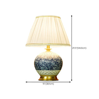 Vintage White Fabric Shade Globe Ceramic Table Lamp Zawala #size