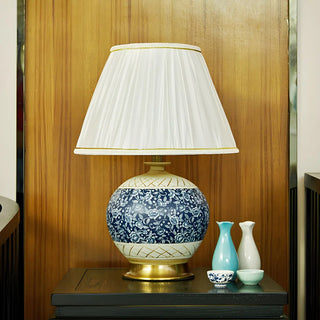 Vintage White Fabric Shade Globe Ceramic Table Lamp Zawala Image - 6