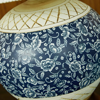 Vintage White Fabric Shade Globe Ceramic Table Lamp Zawala Image - 8
