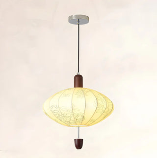 ZOWALA - Lantern Fabric Beige Wood Ball Living Room Chandelier Image - 13