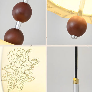 ZOWALA - Lantern Fabric Beige Wood Ball Living Room Chandelier Image - 14