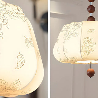 ZOWALA - Lantern Fabric Beige Wood Ball Living Room Chandelier Image - 15