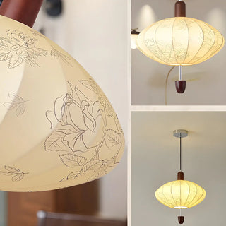 ZOWALA - Lantern Fabric Beige Wood Ball Living Room Chandelier Image - 16