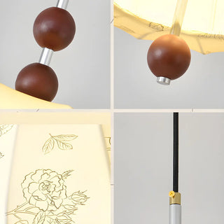 ZOWALA - Lantern Fabric Beige Wood Ball Living Room Chandelier Image - 17