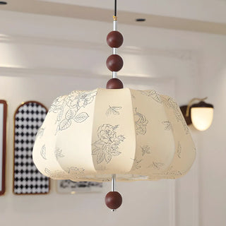 ZOWALA - Lantern Fabric Beige Wood Ball Living Room Chandelier Image - 18