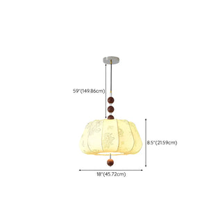 ZOWALA - Lantern Fabric Beige Wood Ball Living Room Chandelier #size