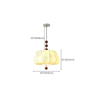 ZOWALA - Lantern Fabric Beige Wood Ball Living Room Chandelier Image - 20