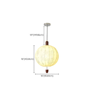 ZOWALA - Lantern Fabric Beige Wood Ball Living Room Chandelier Image - 21