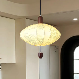 ZOWALA - Lantern Fabric Beige Wood Ball Living Room Chandelier Image - 3