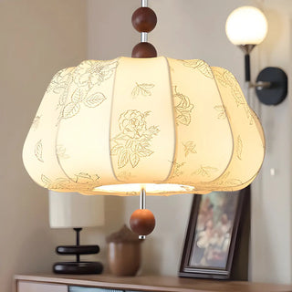 ZOWALA - Lantern Fabric Beige Wood Ball Living Room Chandelier Image - 6