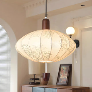 ZOWALA - Lantern Fabric Beige Wood Ball Living Room Chandelier Image - 7