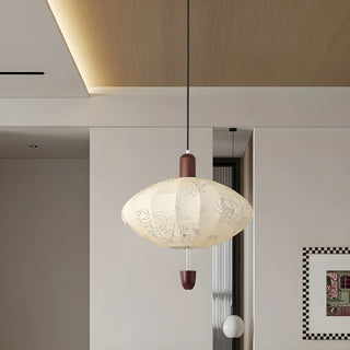 ZOWALA - Lantern Fabric Beige Wood Ball Living Room Chandelier Image - 8