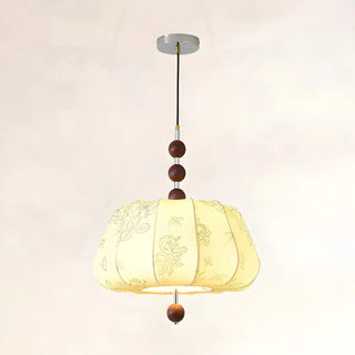 ZOWALA - Lantern Fabric Beige Wood Ball Living Room Chandelier Image - 9