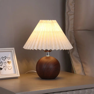 Umbrella-Shaped Wooden Ball Base Bedside Table Lamp Zawala Image - 1