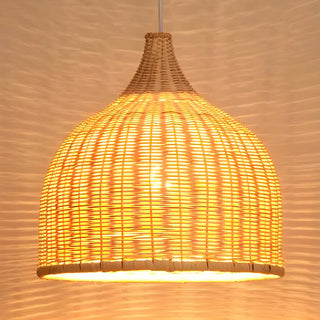 Natural Bohemian Woven Rattan Dome Dining Room Pendant Light Zawala Image - 2
