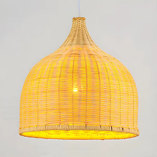 Natural Bohemian Woven Rattan Dome Dining Room Pendant Light Zawala Image - 4