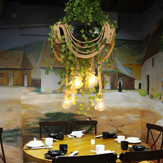 Tire Rope Leaf 6-Light Restaurant Farmhouse Chandelier Image - 1