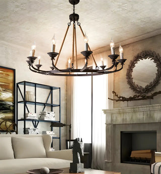 ZOWALA - Wheel Rope Candle Rust Multi-Light Farmhouse Chandelier Image - 1