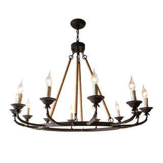 ZOWALA - Wheel Rope Candle Rust Multi-Light Farmhouse Chandelier Image - 10