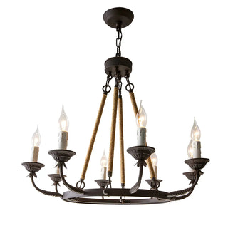 ZOWALA - Wheel Rope Candle Rust Multi-Light Farmhouse Chandelier Image - 11