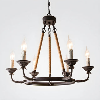ZOWALA - Wheel Rope Candle Rust Multi-Light Farmhouse Chandelier Image - 12