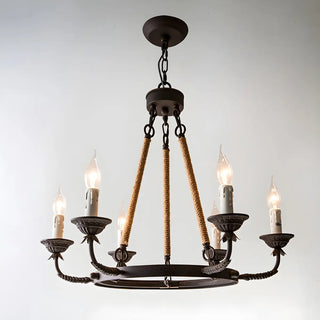 ZOWALA - Wheel Rope Candle Rust Multi-Light Farmhouse Chandelier Image - 13