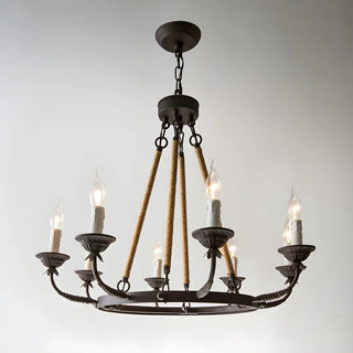 ZOWALA - Wheel Rope Candle Rust Multi-Light Farmhouse Chandelier Image - 14