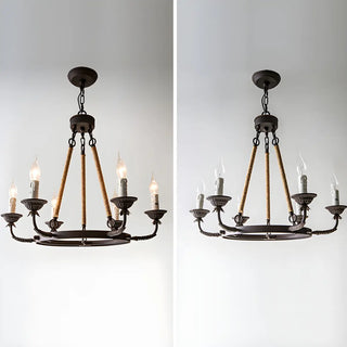 ZOWALA - Wheel Rope Candle Rust Multi-Light Farmhouse Chandelier Image - 15