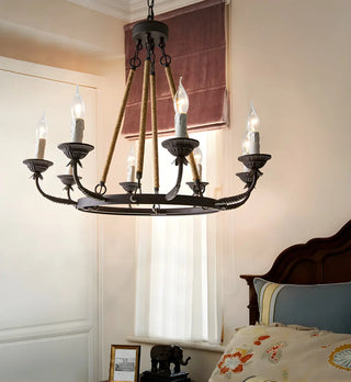 ZOWALA - Wheel Rope Candle Rust Multi-Light Farmhouse Chandelier Image - 17