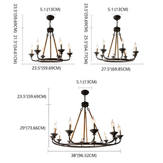 ZOWALA - Wheel Rope Candle Rust Multi-Light Farmhouse Chandelier #size