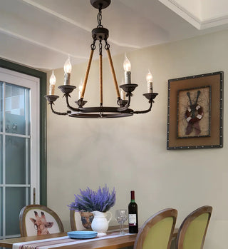 ZOWALA - Wheel Rope Candle Rust Multi-Light Farmhouse Chandelier Image - 2