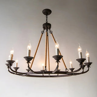 ZOWALA - Wheel Rope Candle Rust Multi-Light Farmhouse Chandelier Image - 3