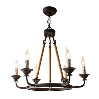ZOWALA - Wheel Rope Candle Rust Multi-Light Farmhouse Chandelier Image - 4