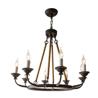 ZOWALA - Wheel Rope Candle Rust Multi-Light Farmhouse Chandelier Image - 8