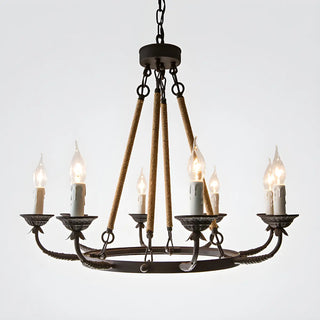 ZOWALA - Wheel Rope Candle Rust Multi-Light Farmhouse Chandelier Image - 9