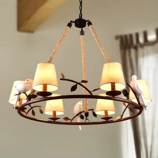 ZOWALA - Rope Bird Wheel Living Room Fabric Farmhouse Chandelier Image - 1
