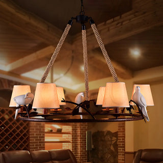 ZOWALA - Rope Bird Wheel Living Room Fabric Farmhouse Chandelier Image - 2