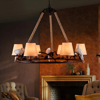 ZOWALA - Rope Bird Wheel Living Room Fabric Farmhouse Chandelier Image - 3