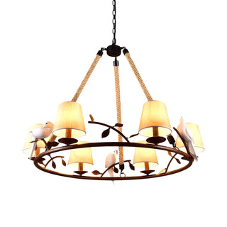 ZOWALA - Rope Bird Wheel Living Room Fabric Farmhouse Chandelier Image - 4