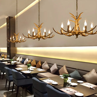 ZOWALA - Antler Wood Brown Candle Restaurant Farmhouse Chandelier Image - 1