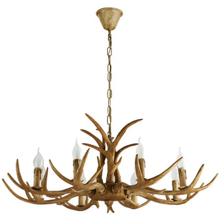 ZOWALA - Antler Wood Brown Candle Restaurant Farmhouse Chandelier Image - 10