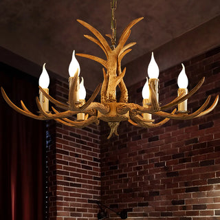 ZOWALA - Antler Wood Brown Candle Restaurant Farmhouse Chandelier Image - 2