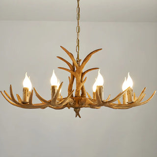 ZOWALA - Antler Wood Brown Candle Restaurant Farmhouse Chandelier Image - 5