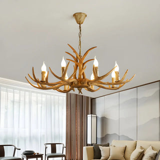 ZOWALA - Antler Wood Brown Candle Restaurant Farmhouse Chandelier Image - 6