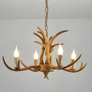 ZOWALA - Antler Wood Brown Candle Restaurant Farmhouse Chandelier Image - 7