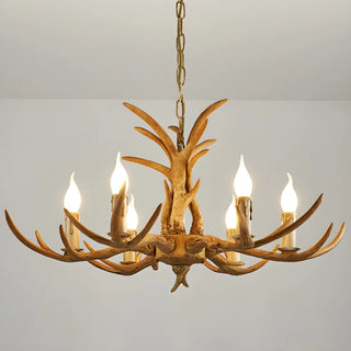 ZOWALA - Antler Wood Brown Candle Restaurant Farmhouse Chandelier Image - 8