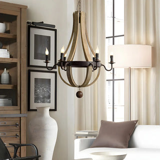 ZOWALA - Farmhouse Brown Wood Candle Chandelier Image - 2