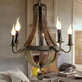 ZOWALA - Farmhouse Brown Wood Candle Chandelier Image - 3
